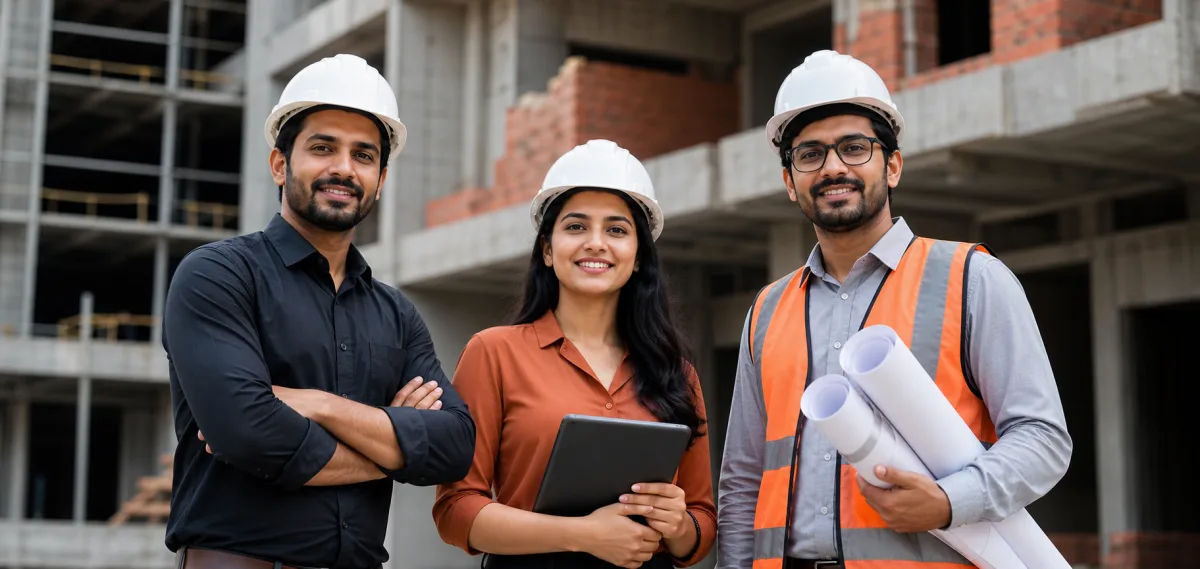 Dedicated architecture and engineering team at a construction site