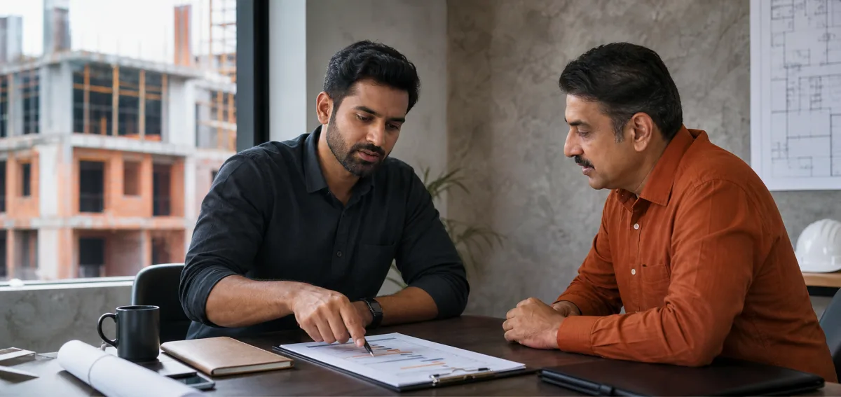 Project manager explaining milestone payments to a property owner