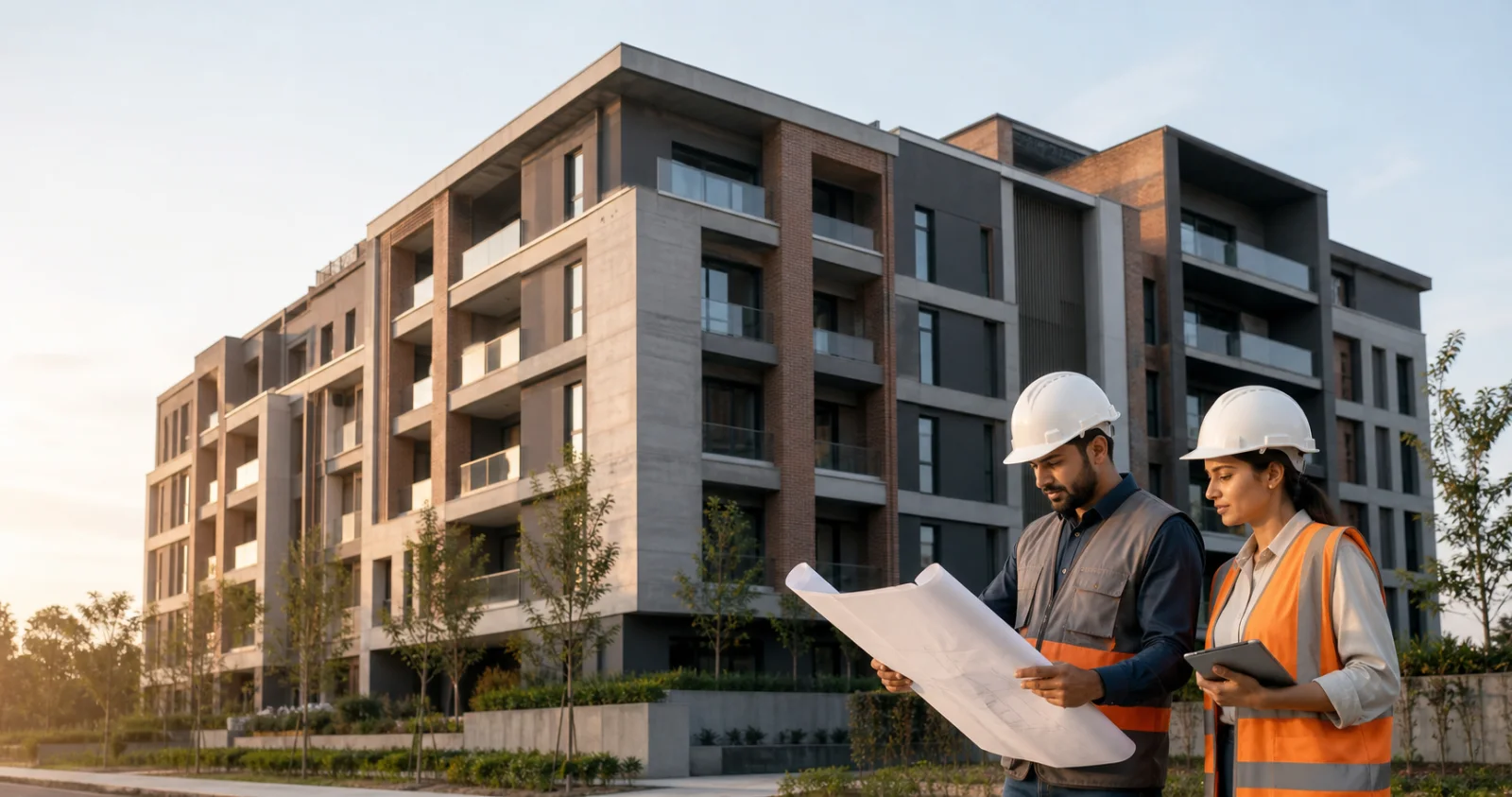 Compass Engineers reviewing plans at a completed residential development