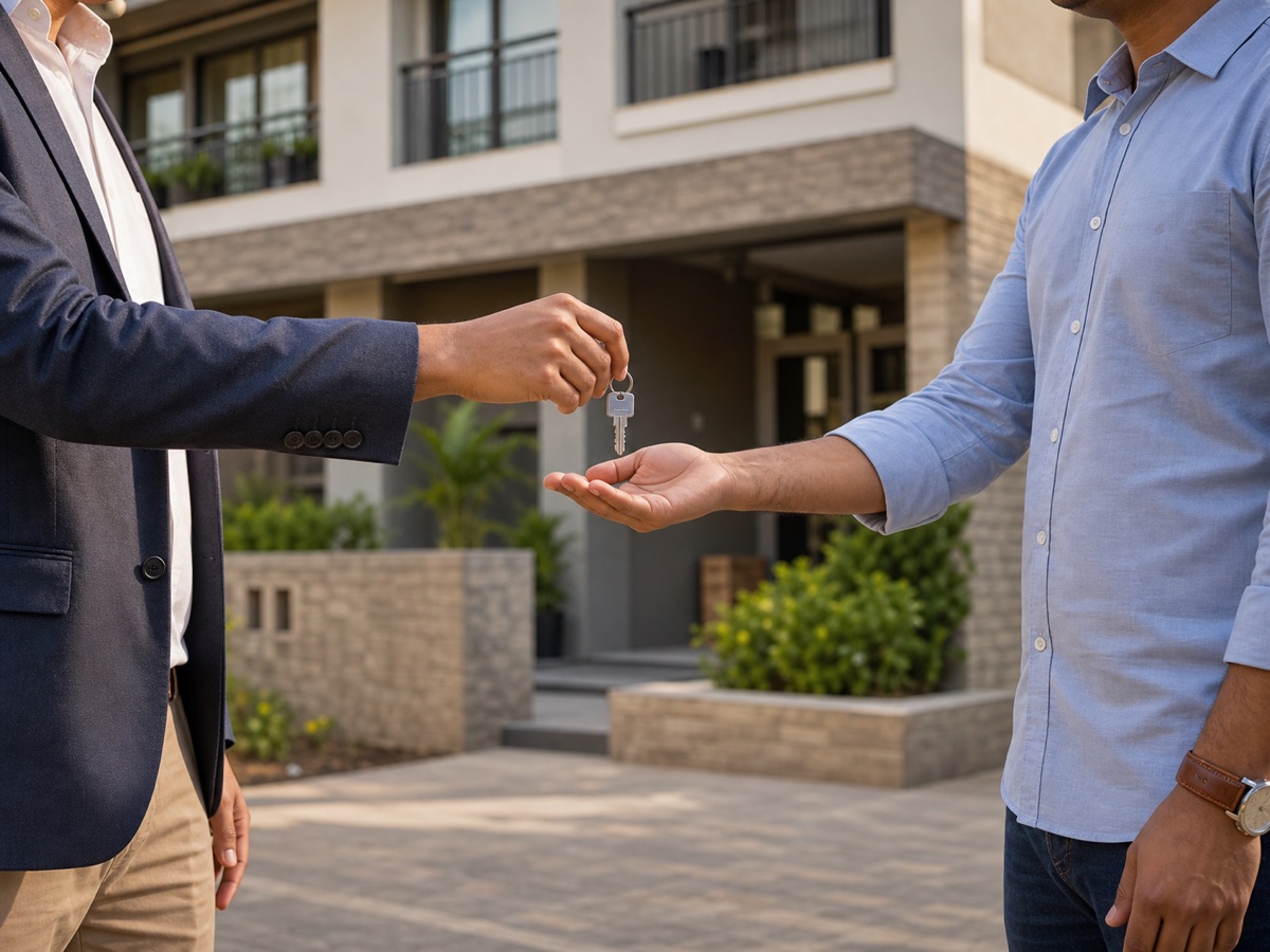 Property advisor handing residential keys to a tenant