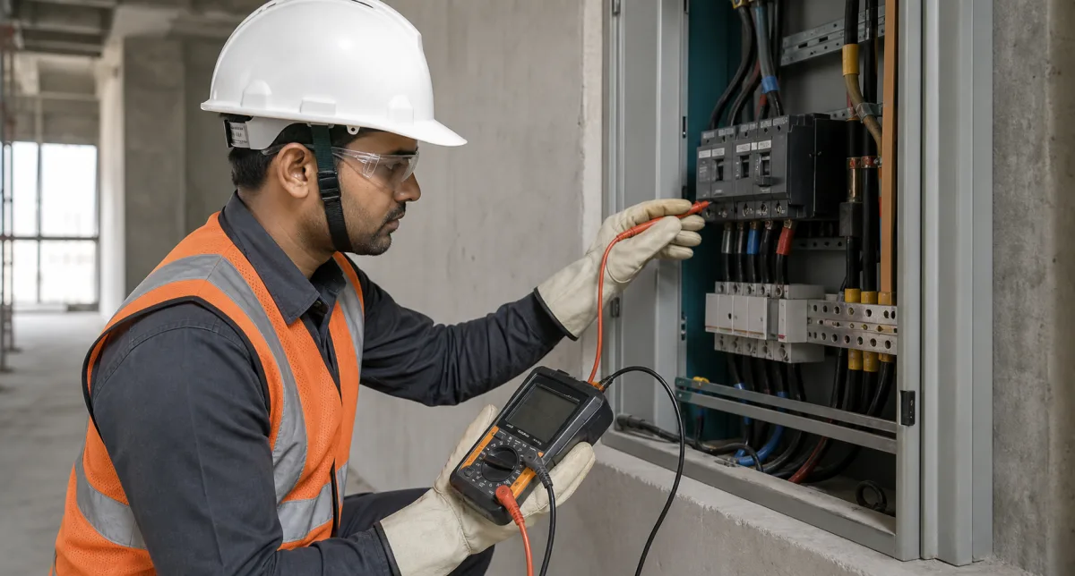 Electrical engineer performing an insulation resistance test